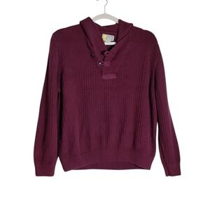 Duluth Trading Co Mens 2XL Burgundy Cotton Wool Ribbed Shawl Collar Sweater